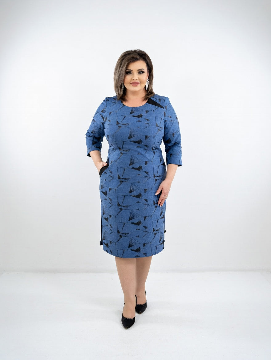 Robe Midi Structurée avec Motif Graphique — Élégance Intemporelle et Confort