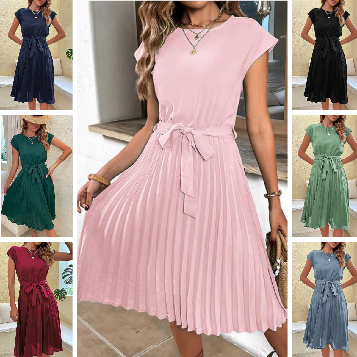 Klara – Robe plissée d'été à manches courtes