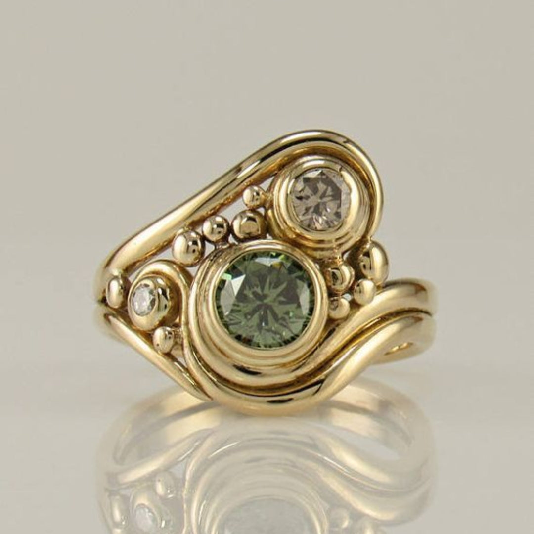 Bague Vintage en Zirconia Verte Dorée