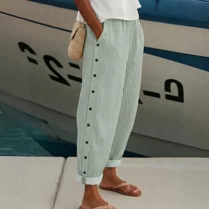 Caitlin | Pantalons à Boutons Rayés Élégants