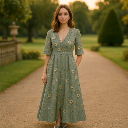Hazel - Robe Boho Élégante avec Col en V et Ceinture