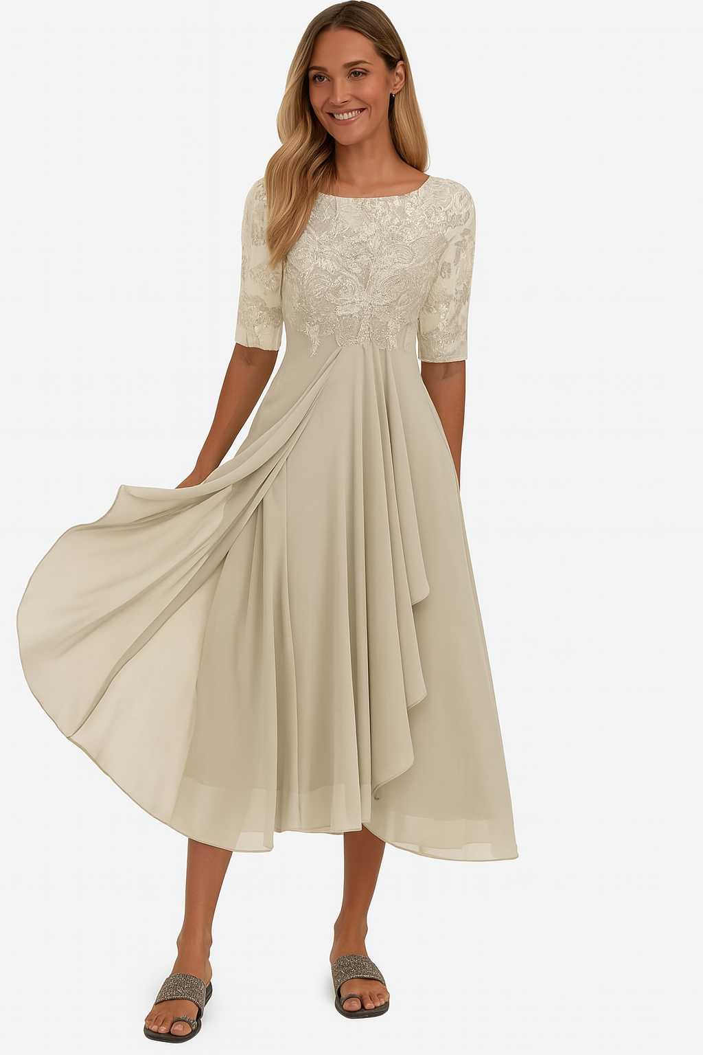 Ximena - Élégant Robe en Dentelle pour Femme au Genou