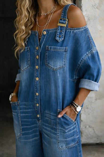 Sofía | Combinaison en denim avec épaules dénudées