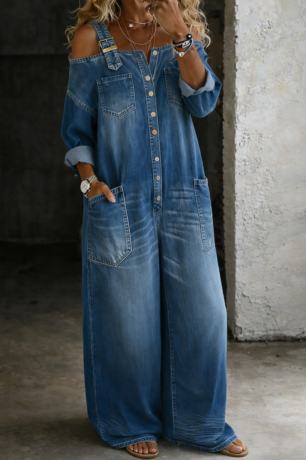 Sofía | Combinaison en denim avec épaules dénudées