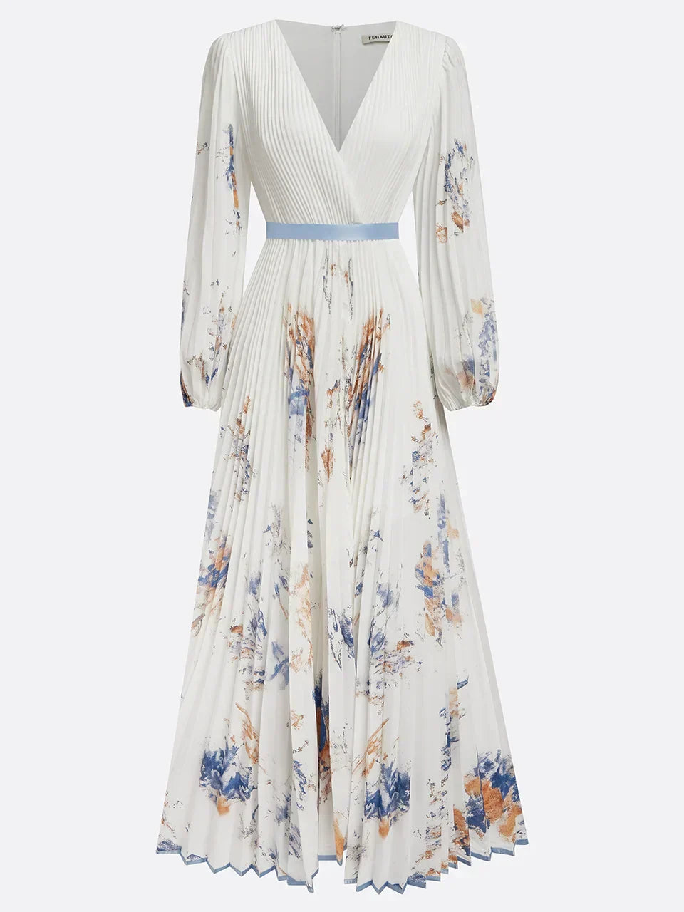 Halston - Élégant Robe Maxi à Manches Bouffantes et Décolleté en V