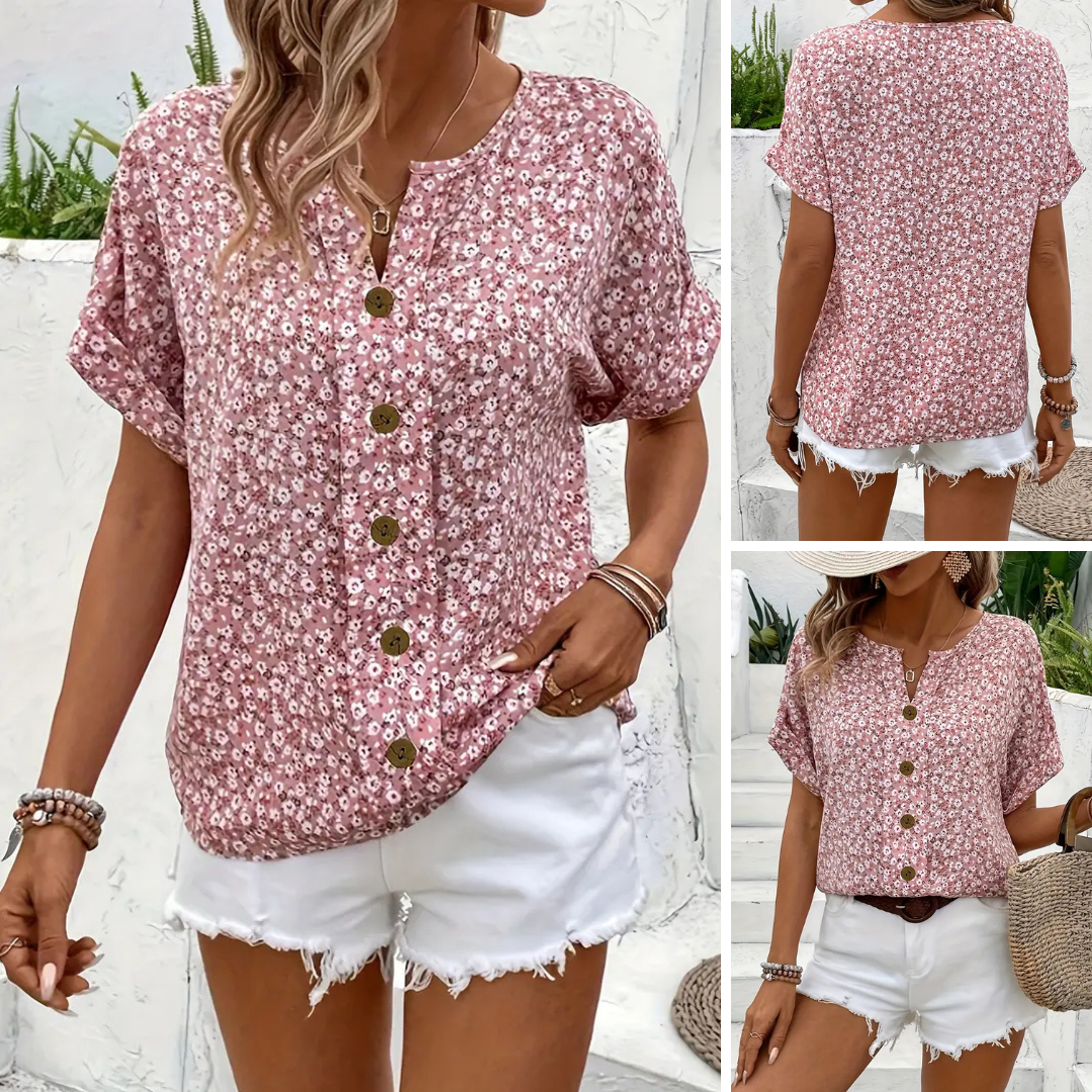 Cindy™ | Blouse à Col Notché Imprimé Floral