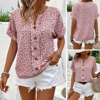 Cindy™ | Blouse à Col Notché Imprimé Floral