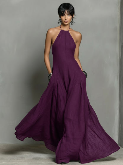 Robe Maxi Sans Manches en Mélange de Lin Minimaliste pour Femme