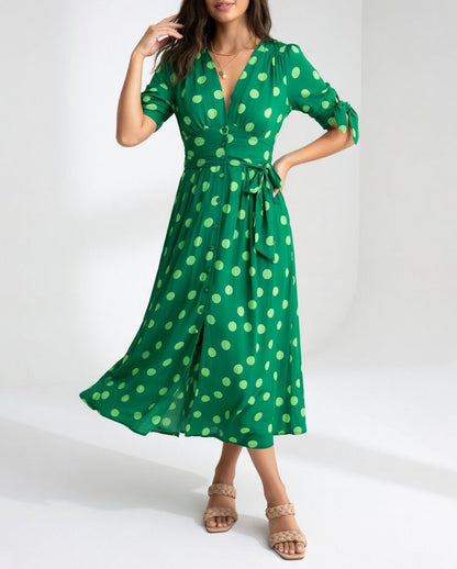 Robe Midi à Pois - Élégance Intemporelle pour Femme