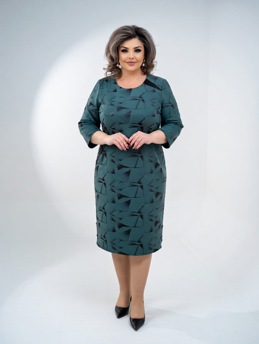 Robe Midi Structurée avec Motif Graphique — Élégance Intemporelle et Confort