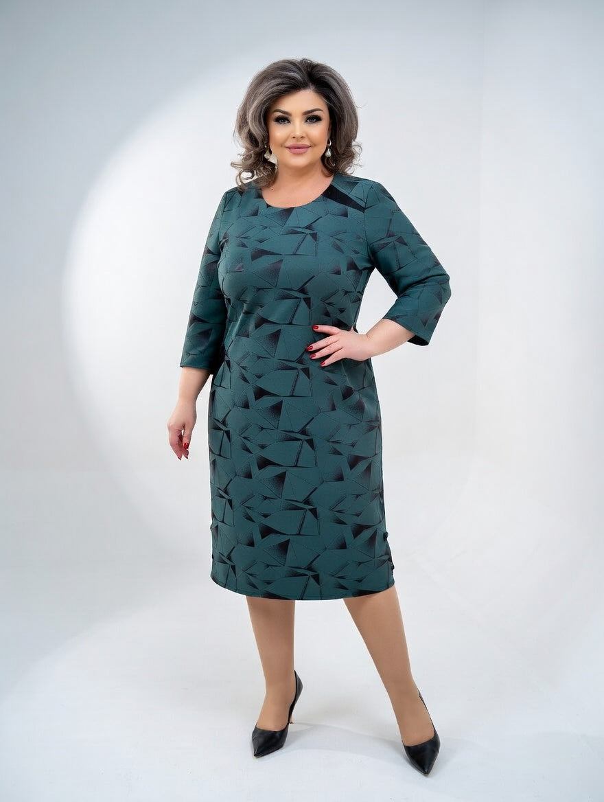 Robe Midi Structurée avec Motif Graphique — Élégance Intemporelle et Confort