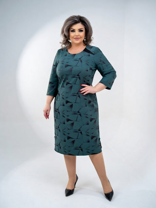 Robe Midi Structurée avec Motif Graphique — Élégance Intemporelle et Confort