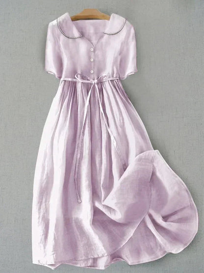 Robe Isla Midi - Élégance Confort en Coton-Lin pour Femmes
