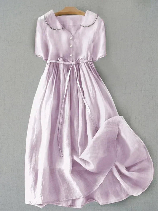 Robe Isla Midi - Élégance Confort en Coton-Lin pour Femmes