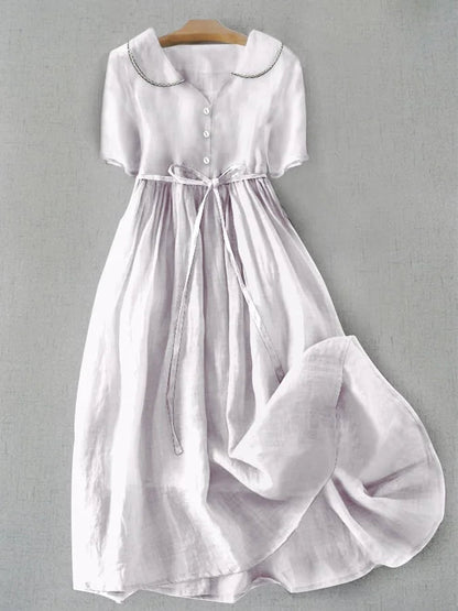 Robe Isla Midi - Élégance Confort en Coton-Lin pour Femmes
