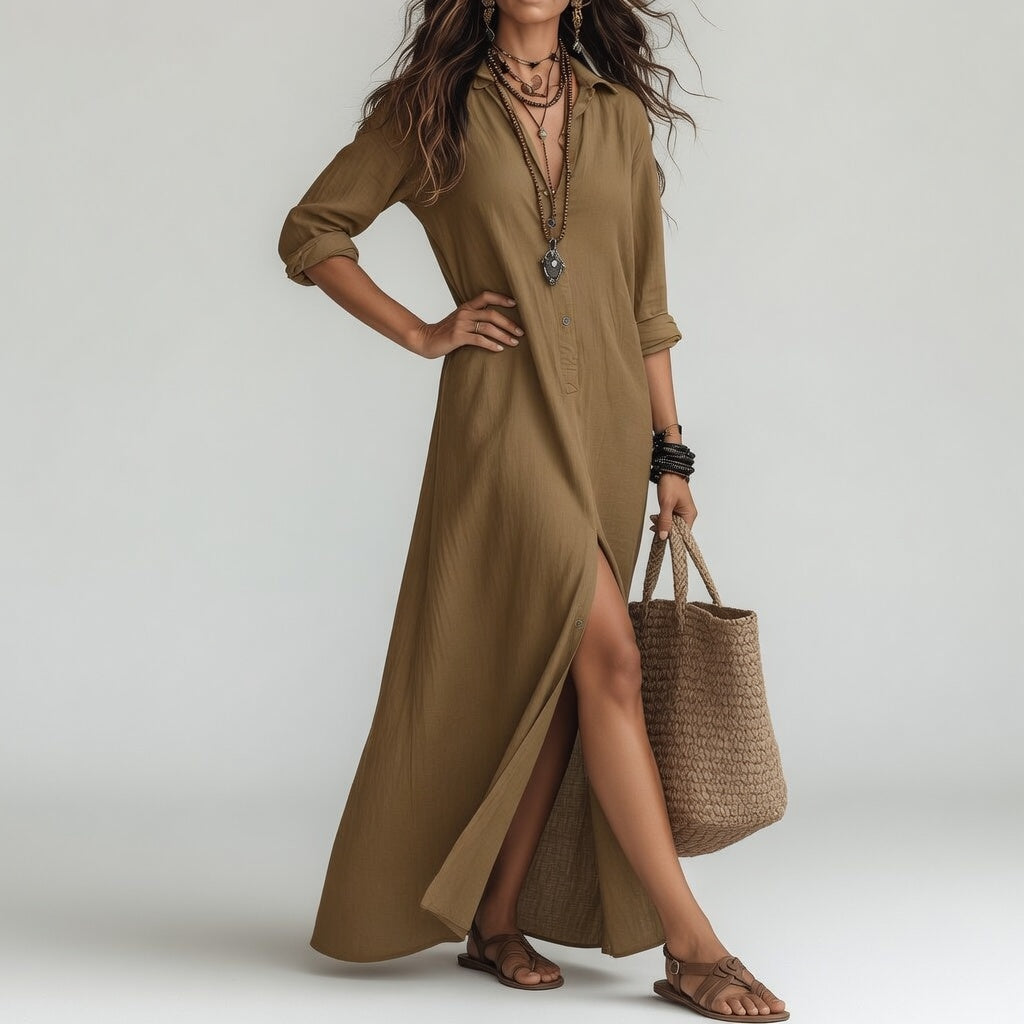 Robe longue chemise oversize bohémienne - Coton pur fluide et intemporel