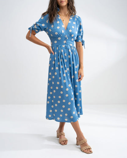 Robe Midi à Pois - Élégance Intemporelle pour Femme