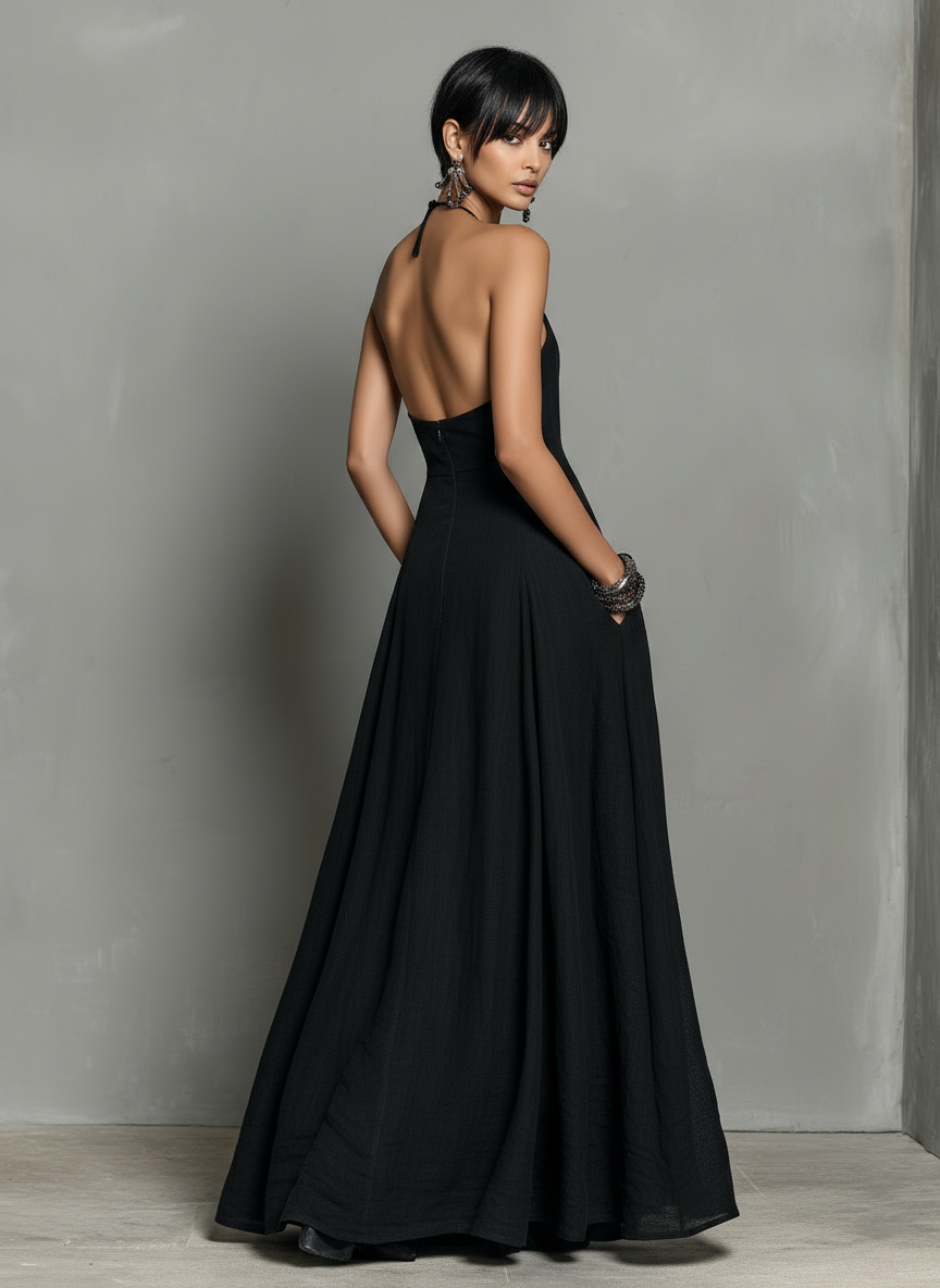 Robe Maxi Sans Manches en Mélange de Lin Minimaliste pour Femme