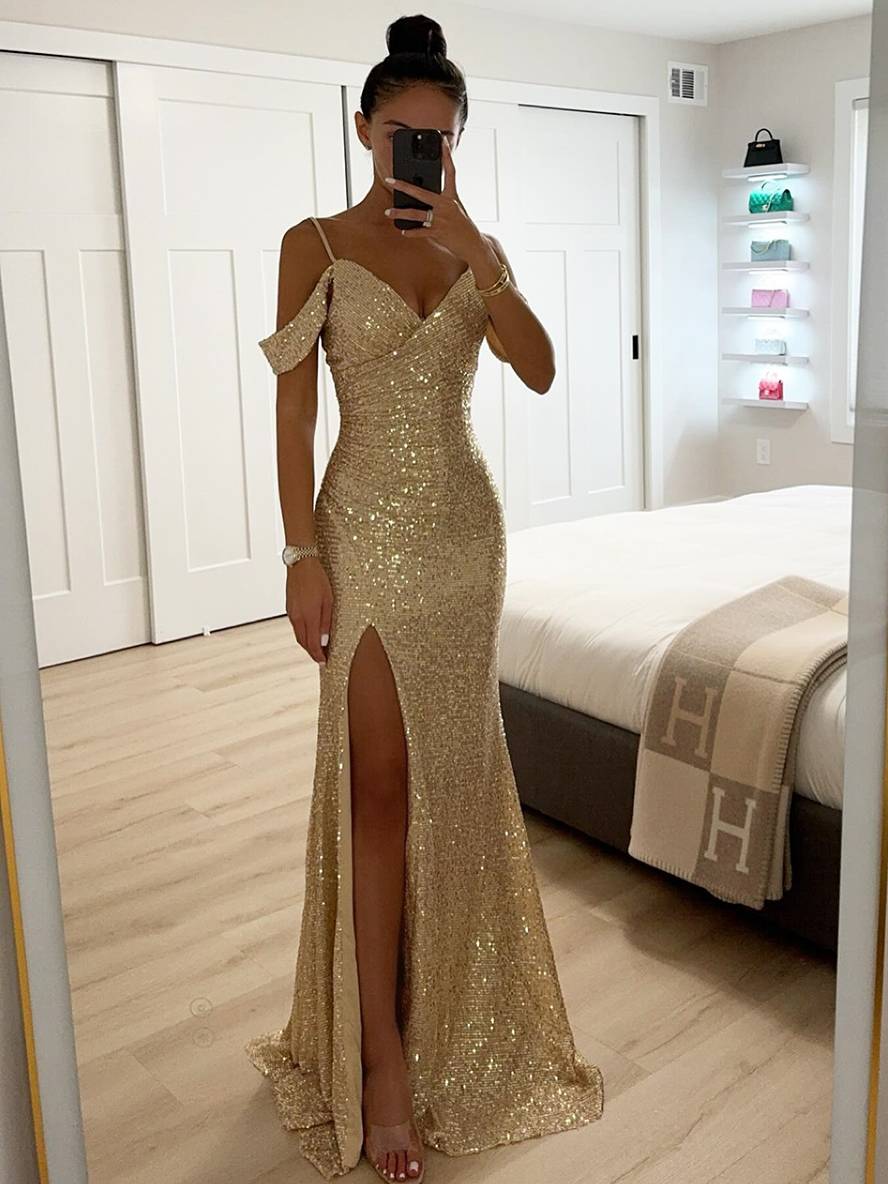 Valentina - Robe de Soirée Élégante avec Décolleté en V et Paillettes