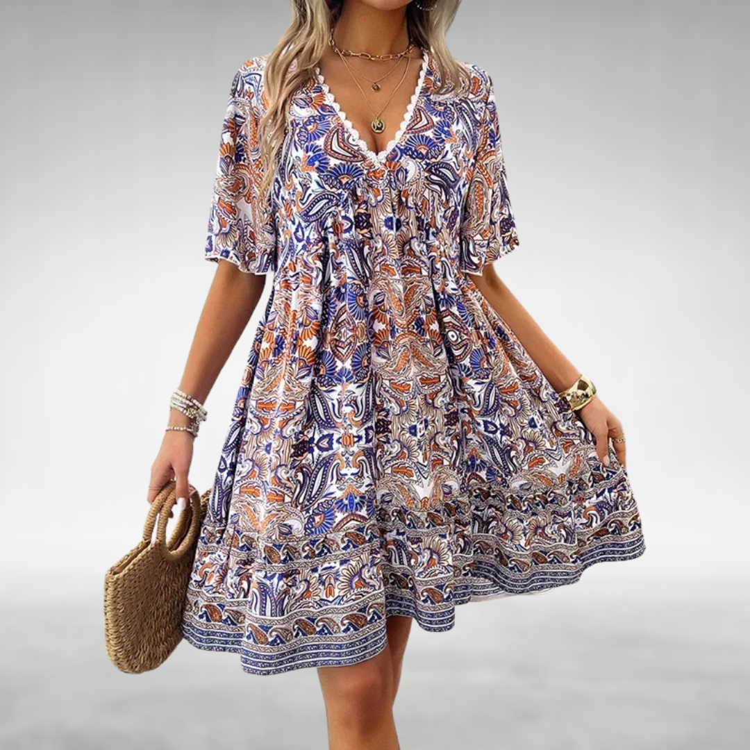 Saylor - Robe d'Été à Col en V avec Imprimé Bohémien Paisley