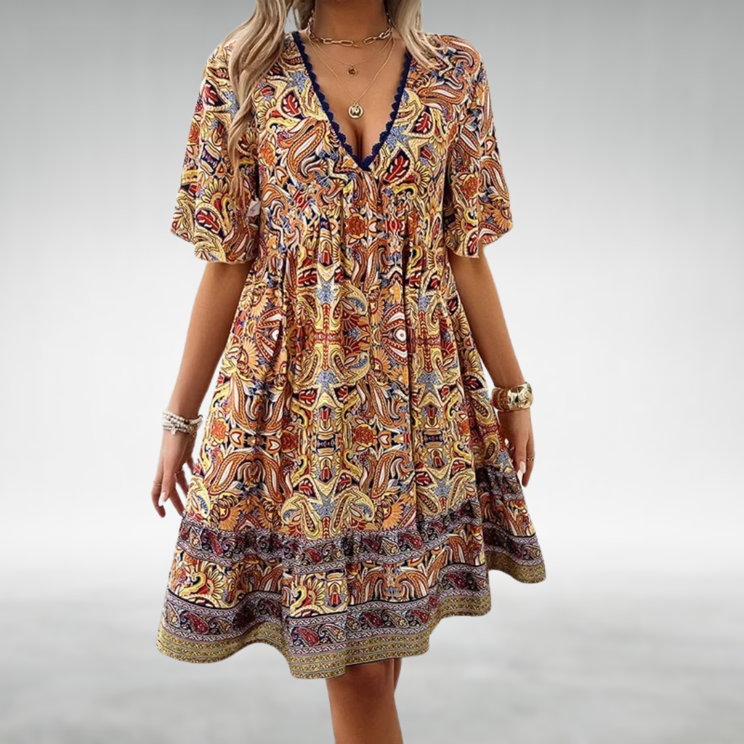 Saylor - Robe d'Été à Col en V avec Imprimé Bohémien Paisley
