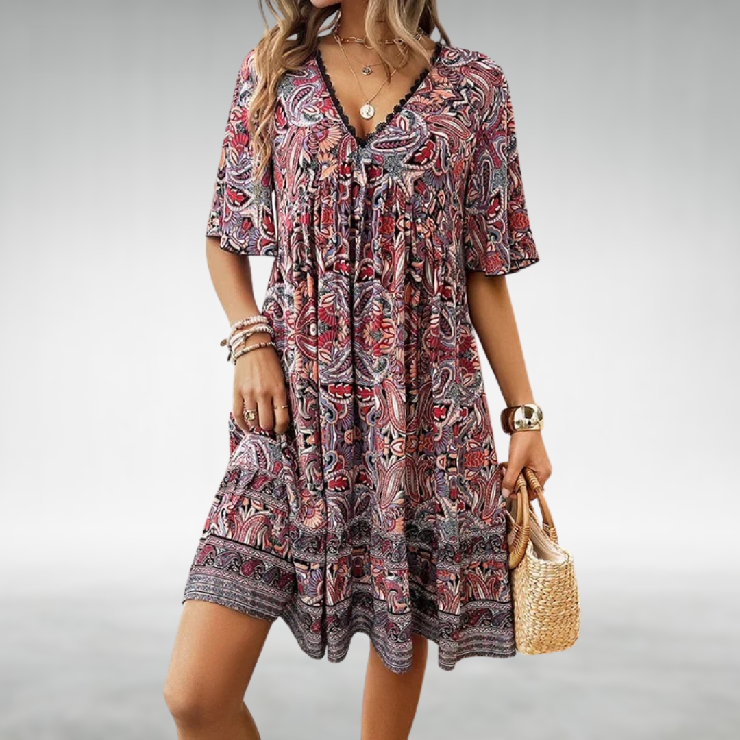 Saylor - Robe d'Été à Col en V avec Imprimé Bohémien Paisley