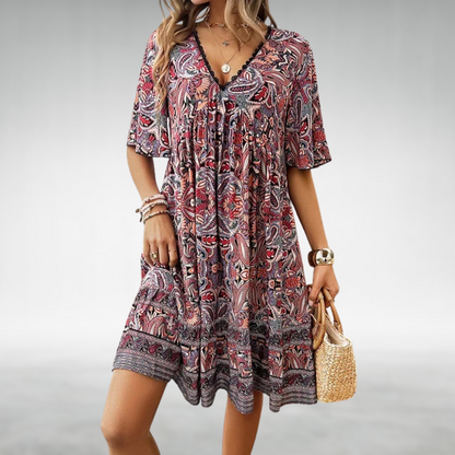 Saylor - Robe d'Été à Col en V avec Imprimé Bohémien Paisley