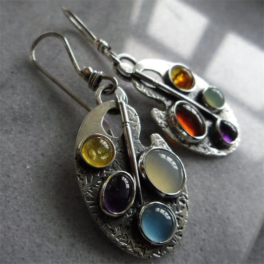 Boucles d'oreilles vintage en pierre multicolore