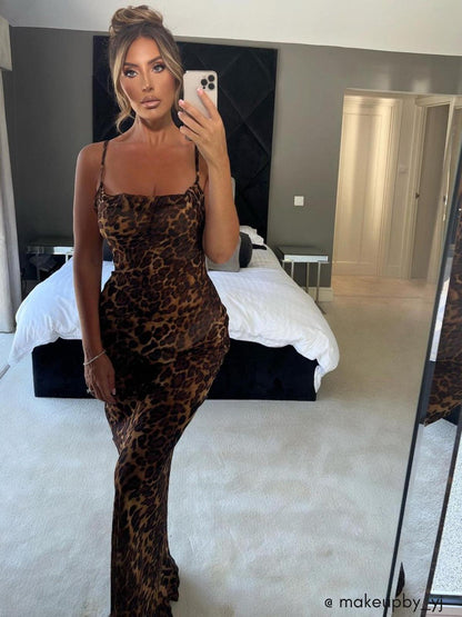 Nereida - Robe Maxi à Bretelles avec Imprimé Léopard