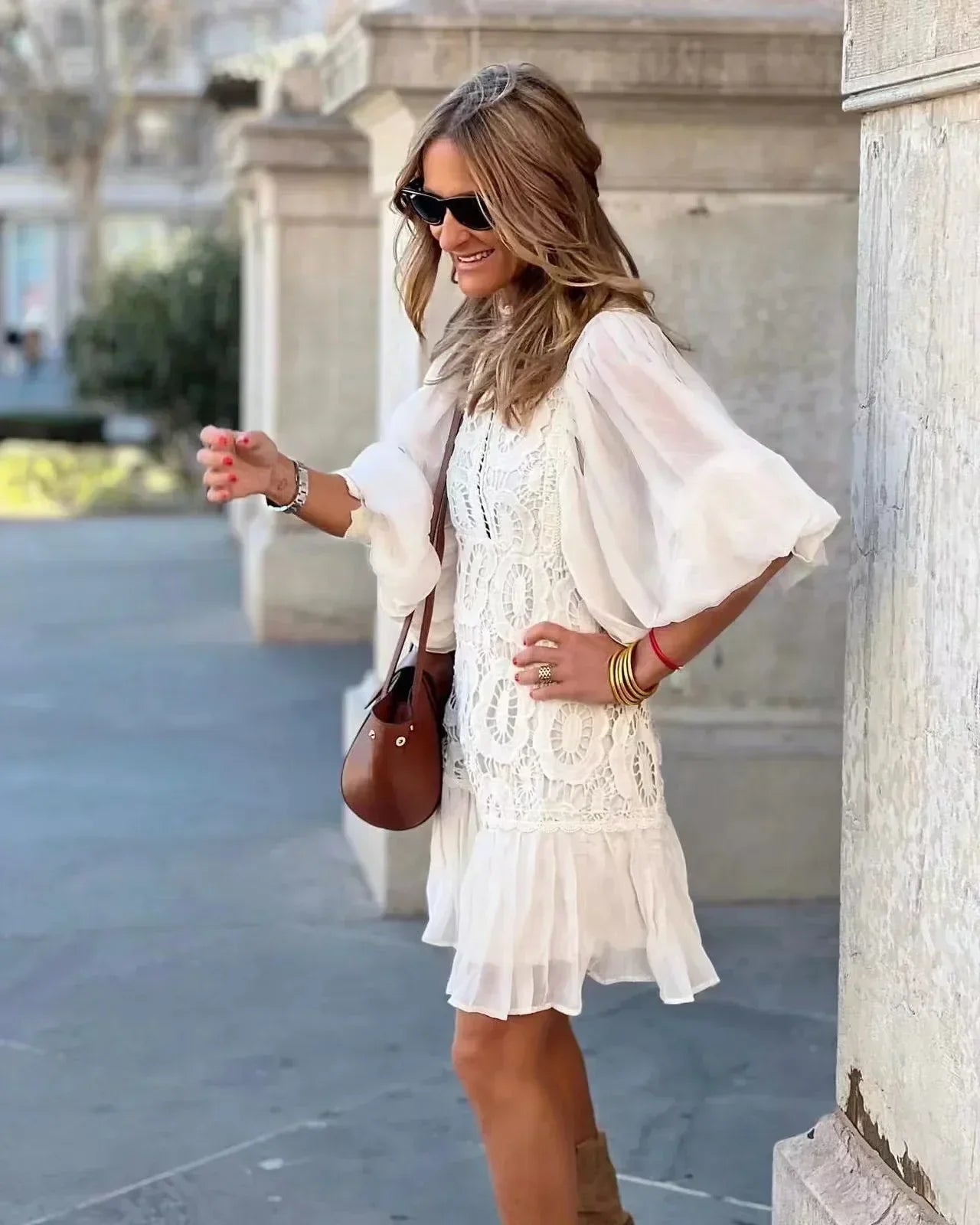 Gabriela™ Robe Mini en Dentelle Brodée