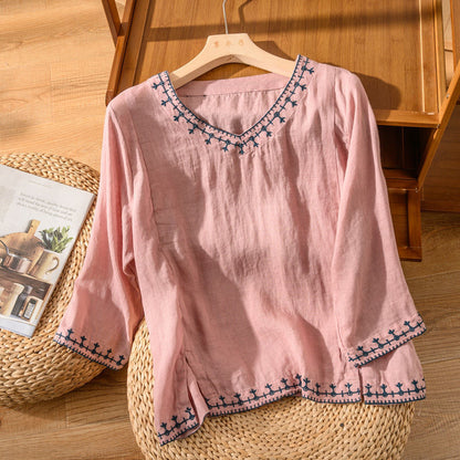 Nesta – Blouse en V brodée