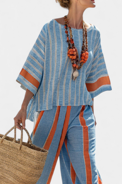 Velmere | Haut en Terracotta Rayé Sophistiqué & Pantalon en Lin