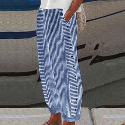 VIENNE – PANTALON AVEC ACCENTS EN BOUTONS RAYÉS