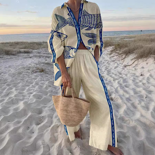 Yazette - Ensemble de Vêtements Imprimé Poisson Bleu