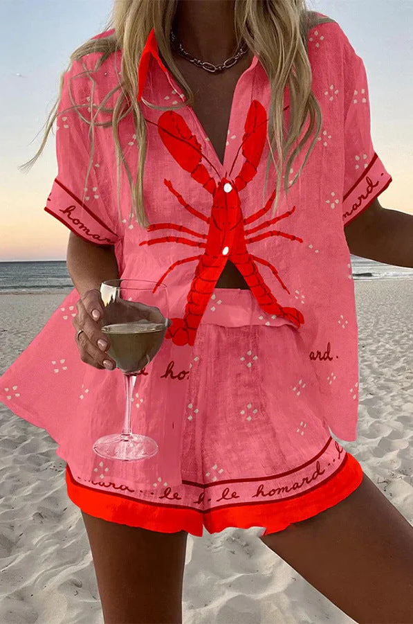 Pallina - Ensemble Court en Lin dans un Rose Homard