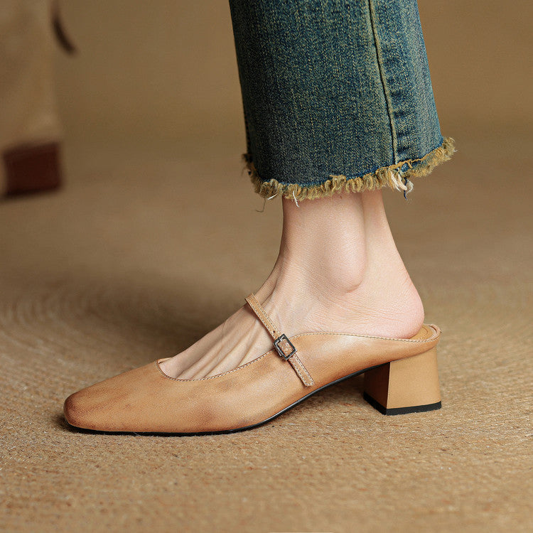 Alicia – Mules en Cuir Naturel