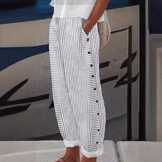 VIENNE – PANTALON AVEC ACCENTS EN BOUTONS RAYÉS