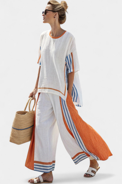 Thorneil | Pantalons à Rayures Amples et Confortables & Haut en Lin