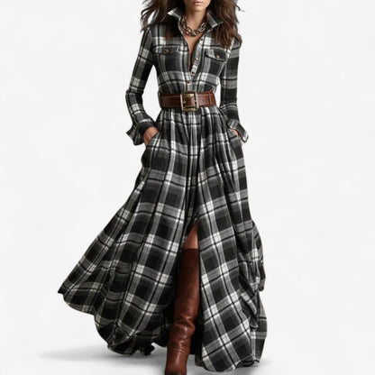 Robe Maxi à Carreaux Intemporelle - Élégance Rustique et Raffinée