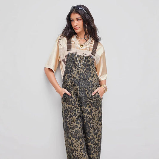 NYELISSE – SALOPETTE LARGE À IMPRIMÉ RÉTRO EN LEOPARD