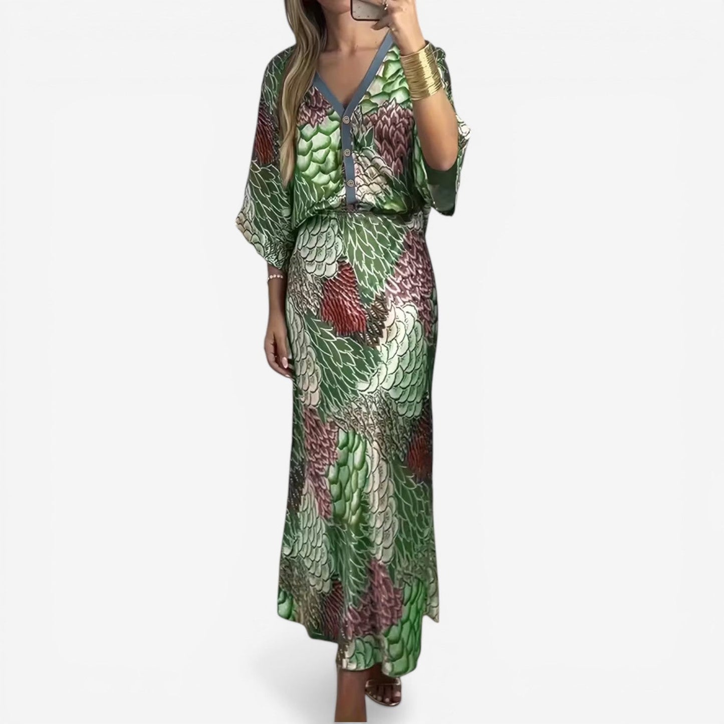 Robe Midi Fluide à Motifs - Élégance Intemporelle