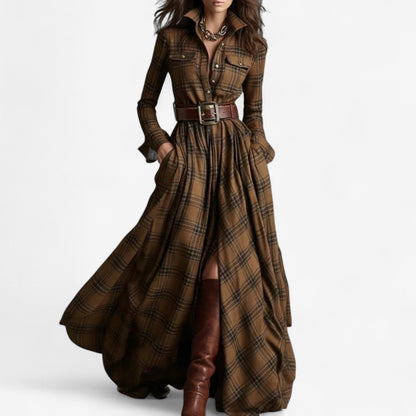 Robe Maxi à Carreaux Intemporelle - Élégance Rustique et Raffinée