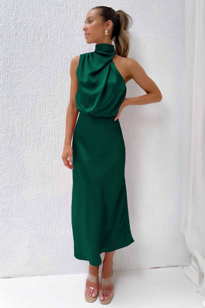 Elianna – Robe midi élégante avec décolleté asymétrique