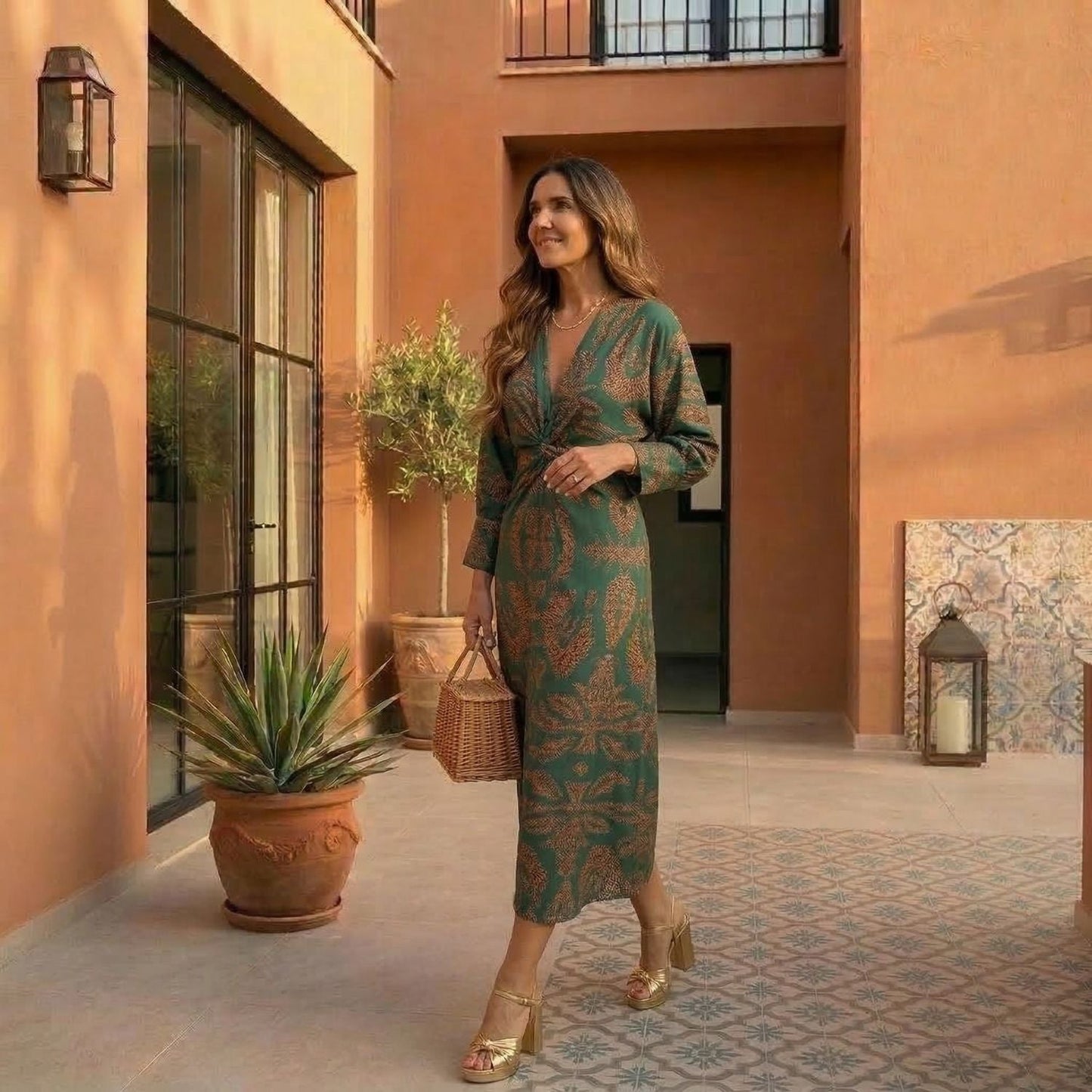 Robe Midi Élégante avec Imprimé Intemporel - Coupe Fluide et Raffinée