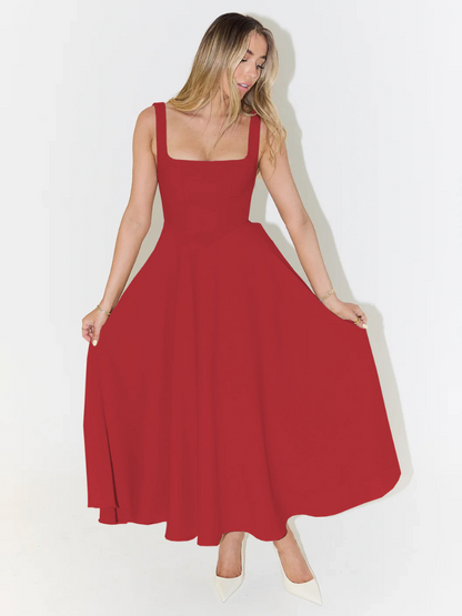 Robe Midi Élégante avec Décolleté Carré - Coupe Flatteuse Intemporelle