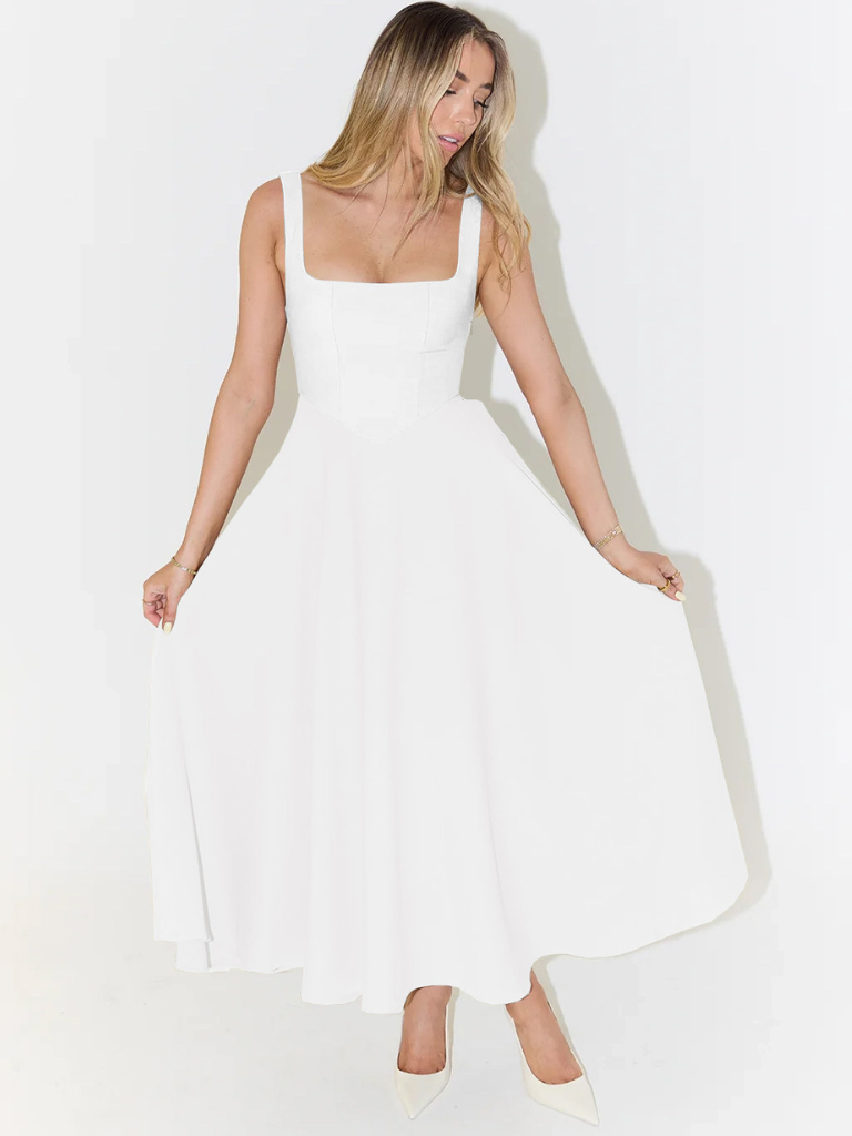Robe Midi Élégante avec Décolleté Carré - Coupe Flatteuse Intemporelle