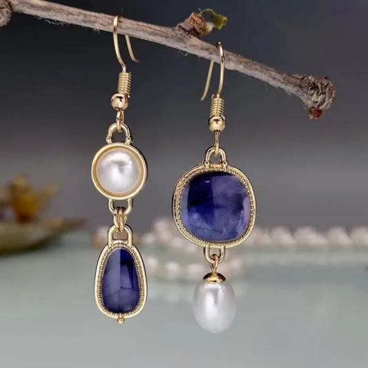 Boucles d'oreilles en perles de pierre bleue élégante