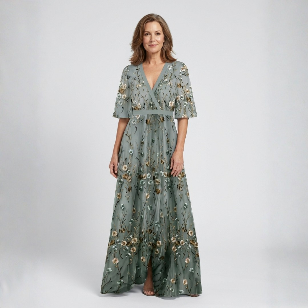 Melodi – Robe longue à fleurs avec décolleté en V