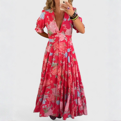 Miriam – Robe florale avec col en V