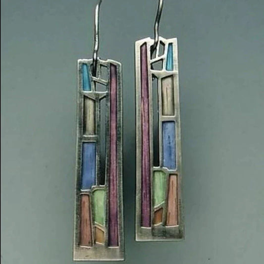 Boucles d'oreilles argentées vintage colorées